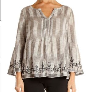 Lucky Brand Flowy Embroidered Trim Top 3/4 Sleeve Women’s Medium Blouse